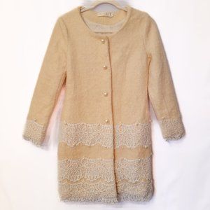 Classic Beige Coat for Women with Lace Detailing timeless elegance Size L